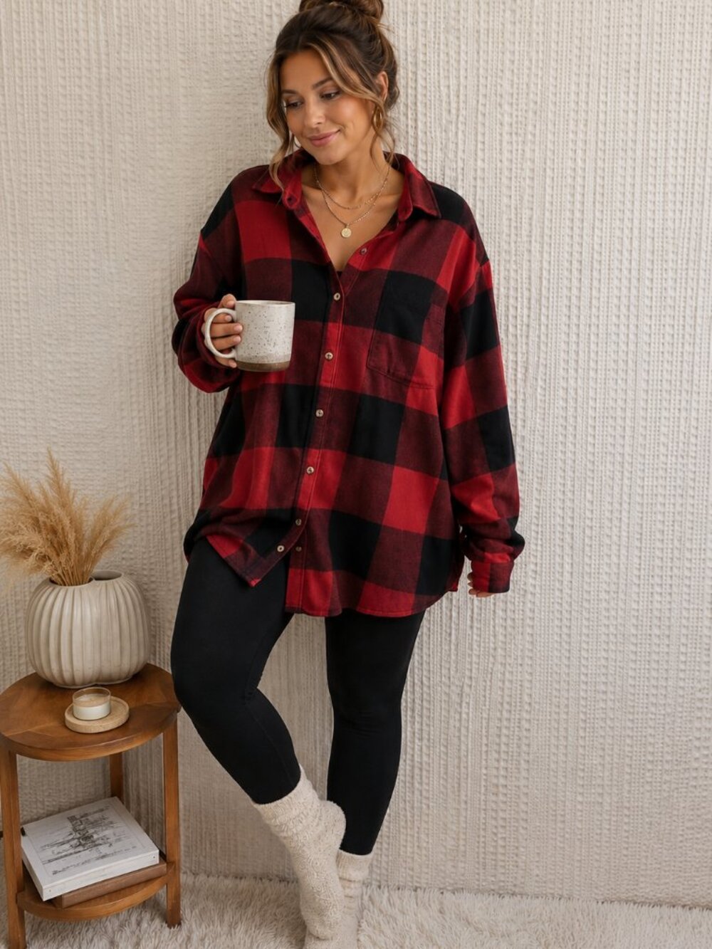 Sonoma Plus Size Red and Black Plaid Oversized Button Down Top Size 4X